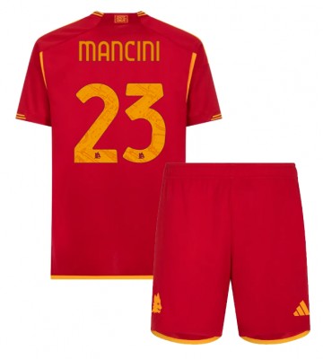 AS Roma Gianluca Mancini #23 Replika Babytøj Hjemmebanesæt Børn 2023-24 Kortærmet (+ Korte bukser)